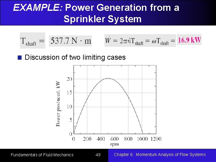 EXAMPLE: Power Generation from a Sprinkler System Discussion of two limiting cases Fundamentals of