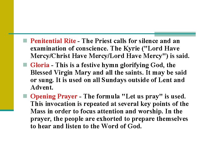 Penitential Rite Examples The Eucharistic Celebration The Parts of the Mass