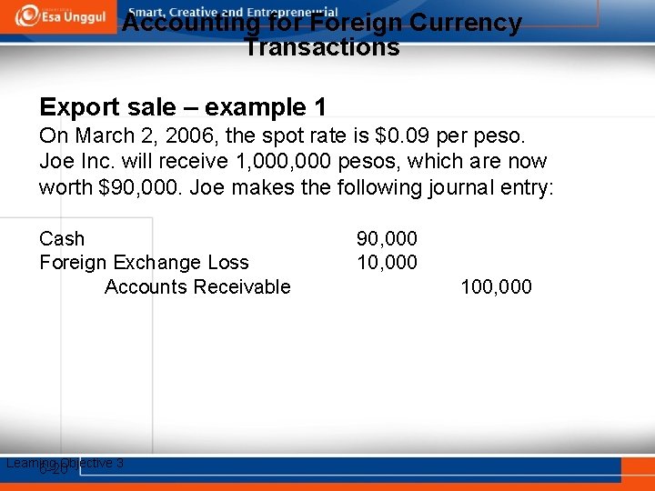 Accounting for Foreign Currency Transactions Export sale – example 1 On March 2, 2006,