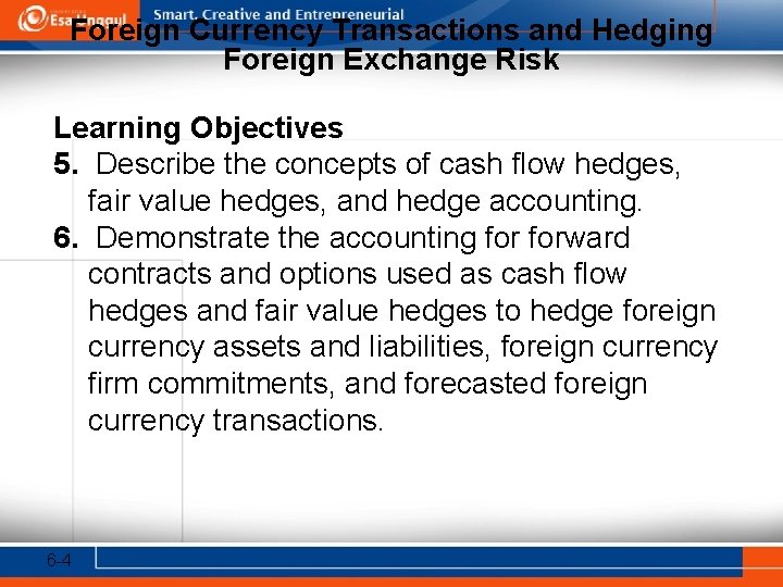 Foreign Currency Transactions and Hedging Foreign Exchange Risk Learning Objectives 5. Describe the concepts