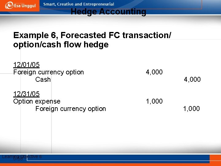 Hedge Accounting Example 6, Forecasted FC transaction/ option/cash flow hedge 12/01/05 Foreign currency option