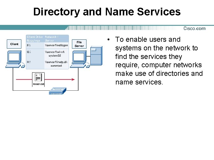 Directory and Name Services • To enable users and systems on the network to