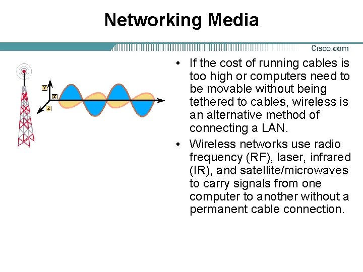 Networking Media • If the cost of running cables is too high or computers