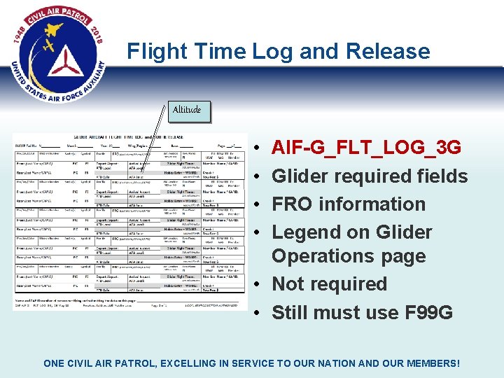 Flight Time Log and Release Altitude • • AIF-G_FLT_LOG_3 G Glider required fields FRO