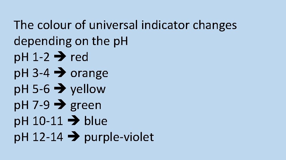The colour of universal indicator changes depending on the p. H 1 -2 red