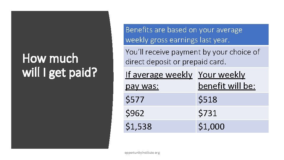 How much will I get paid? Benefits are based on your average weekly gross
