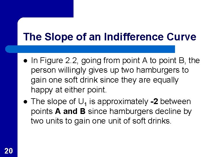 The Slope of an Indifference Curve l l 20 In Figure 2. 2, going