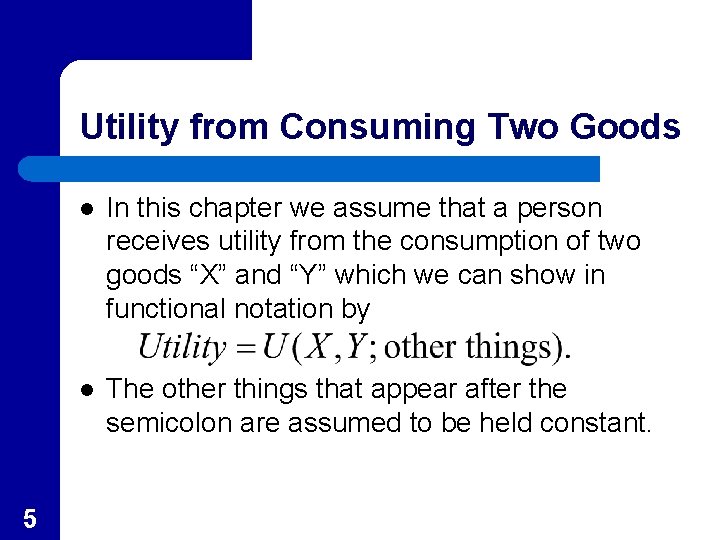 Utility from Consuming Two Goods 5 l In this chapter we assume that a