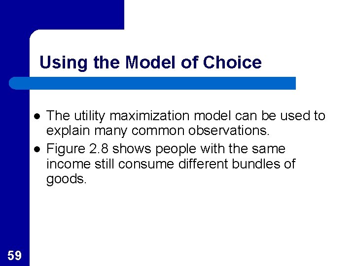 Using the Model of Choice l l 59 The utility maximization model can be