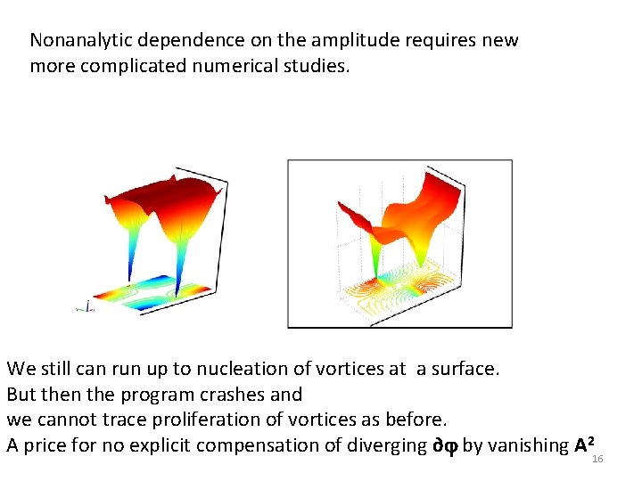 Nonanalytic dependence on the amplitude requires new more complicated numerical studies. We still can