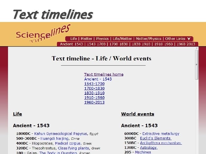 Text timelines Text timelines