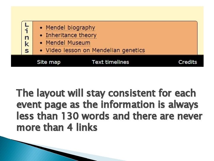 The layout will stay consistent for each event page as the information is always The layout will stay consistent for each event page as the information is always
