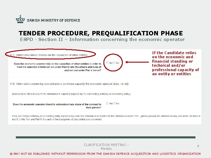 TENDER PROCEDURE, PREQUALIFICATION PHASE ESPD - Section II – Information concerning the economic operator