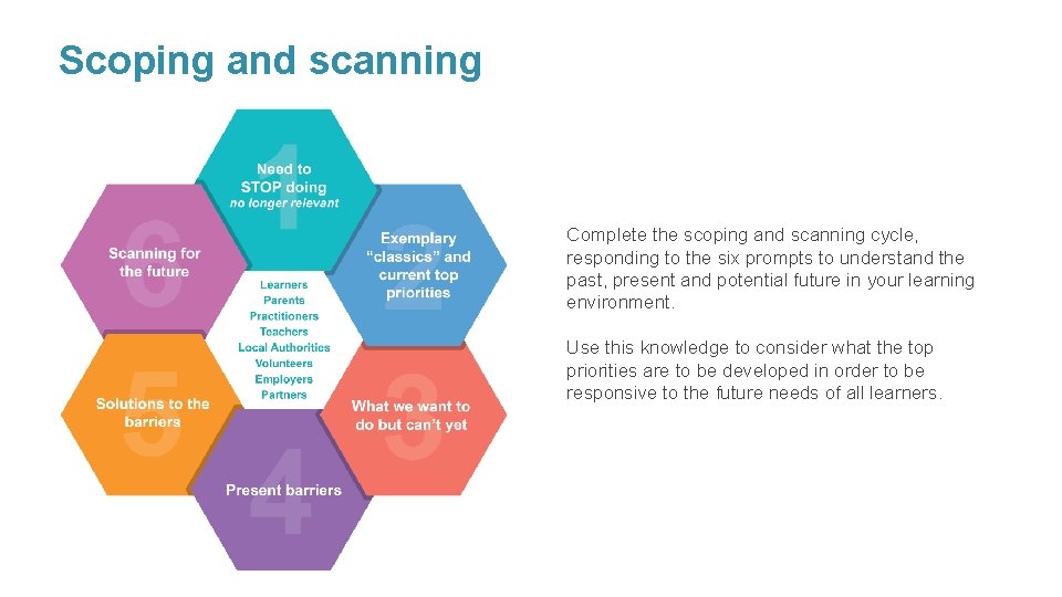 Scoping and scanning Complete the scoping and scanning cycle, responding to the six prompts