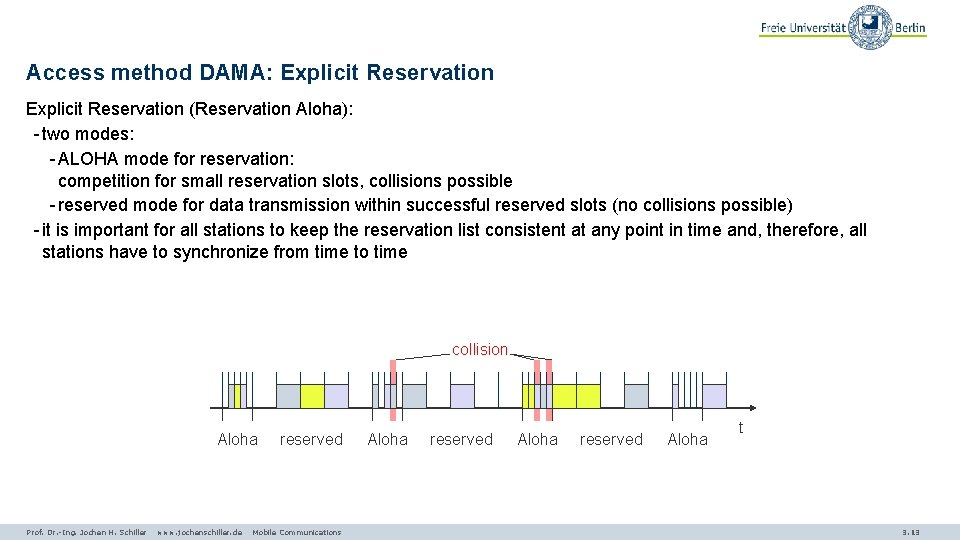 Access method DAMA: Explicit Reservation (Reservation Aloha): - two modes: - ALOHA mode for