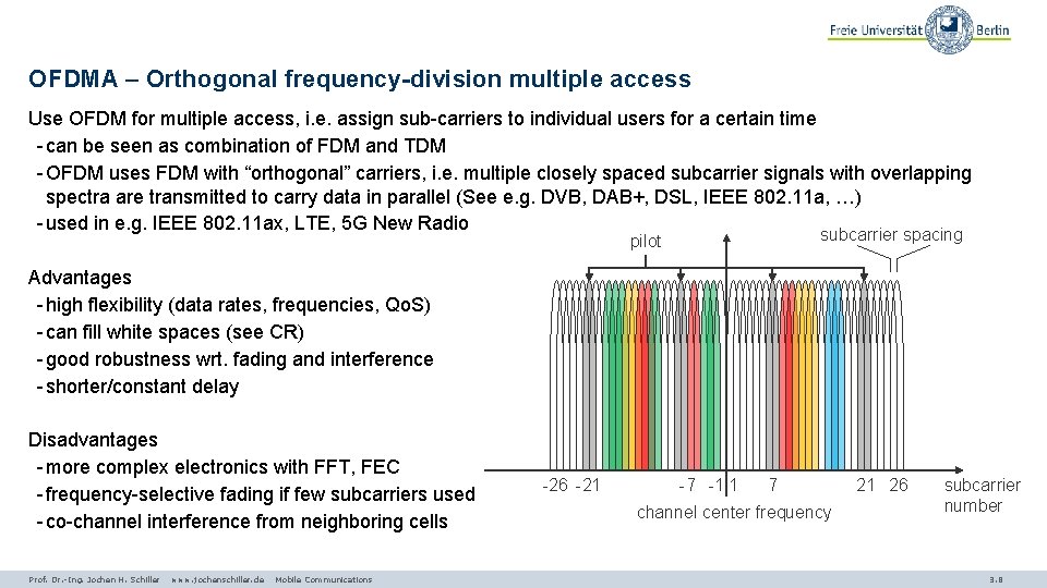 OFDMA – Orthogonal frequency-division multiple access Use OFDM for multiple access, i. e. assign