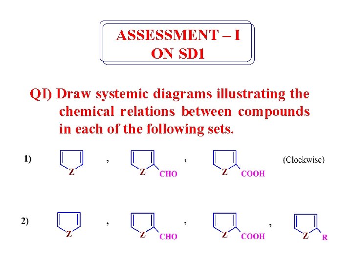 ASSESSMENT – I ON SD 1 QI) Draw systemic diagrams illustrating the chemical relations