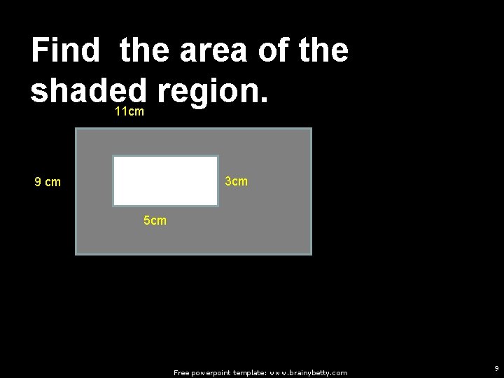 Find the area of the shaded region. 11 cm 3 cm 9 cm 5