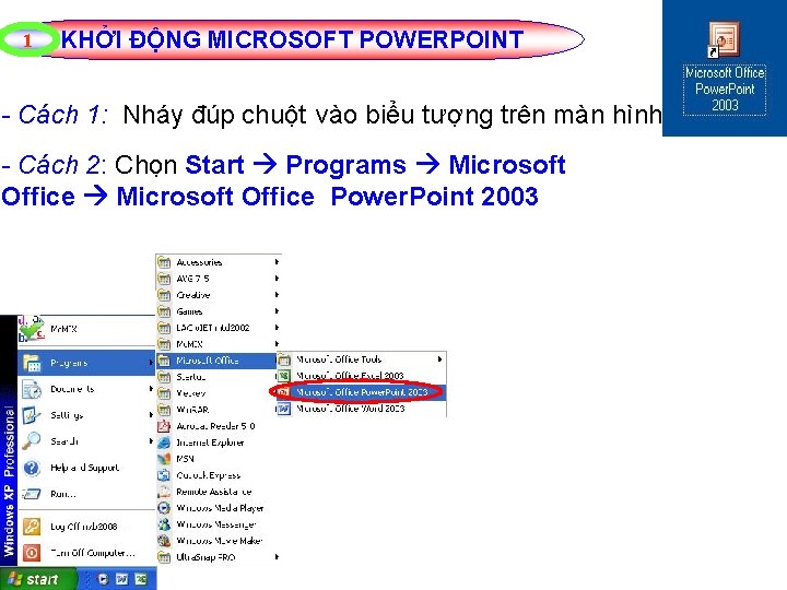 1 KHỞI ĐỘNG MICROSOFT POWERPOINT - Cách 1: Nháy đúp chuột vào biểu tượng