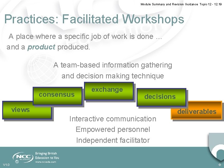Module Summary and Revision Guidance Topic 12 - 12. 19 Practices: Facilitated Workshops A