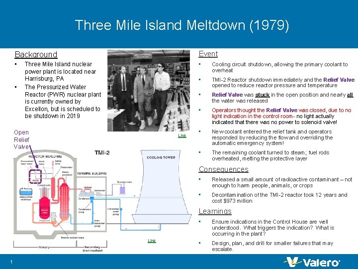 Three Mile Island Meltdown (1979) Background Event • • Cooling circuit shutdown, allowing the