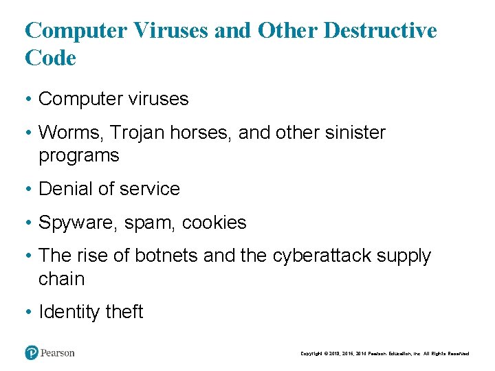 Computer Viruses and Other Destructive Code • Computer viruses • Worms, Trojan horses, and