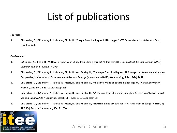 List of publications Journals 1. Di Martino, G. , Di Simone, A. , Iodice,