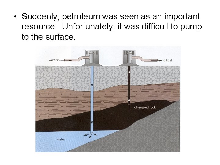  • Suddenly, petroleum was seen as an important resource. Unfortunately, it was difficult