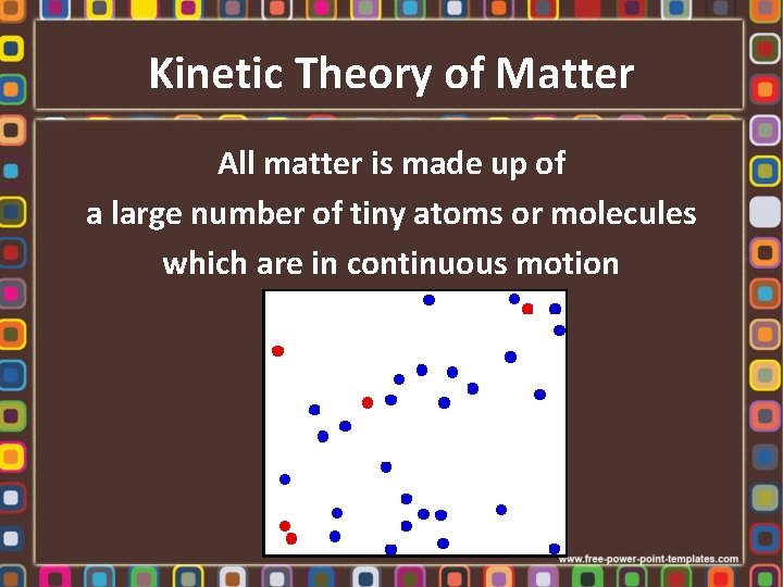 Kinetic Theory of Matter All matter is made up of a large number of