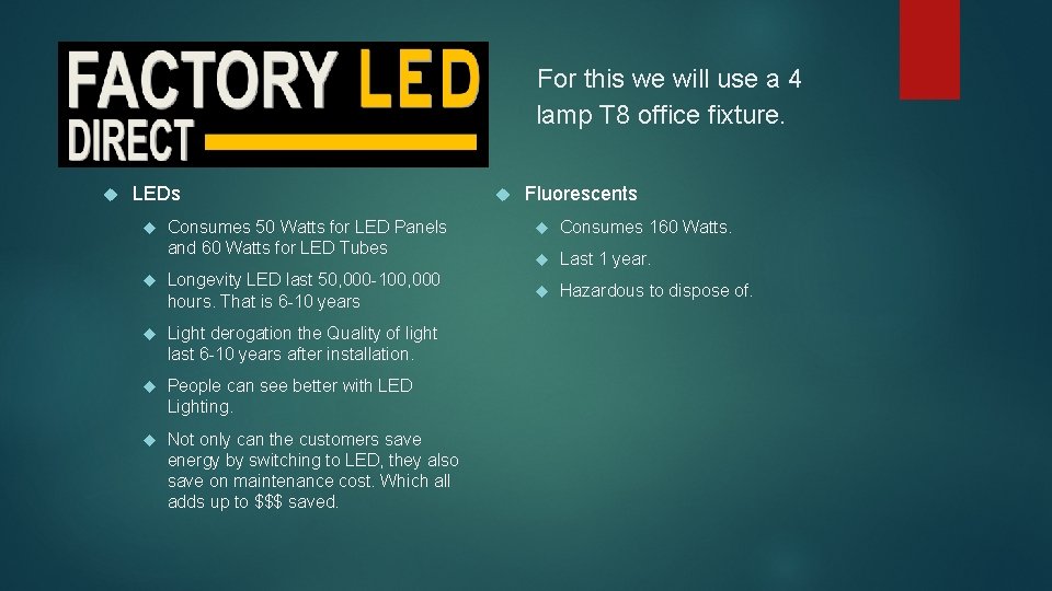 For this we will use a 4 lamp T 8 office fixture. l am