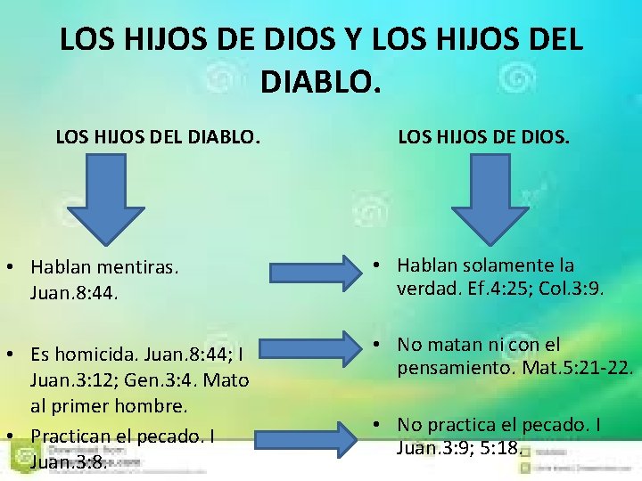 LOS HIJOS DE DIOS Y LOS HIJOS DEL DIABLO. LOS HIJOS DE DIOS. •