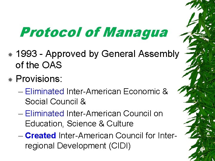 Protocol of Managua 1993 - Approved by General Assembly of the OAS Provisions: –