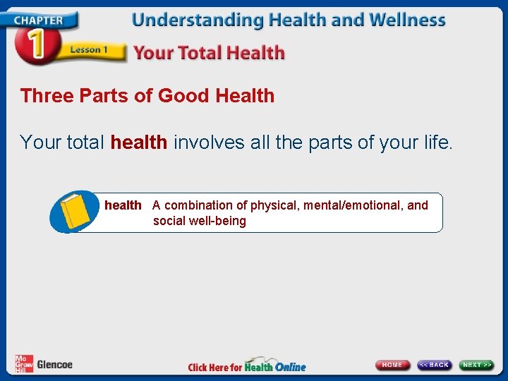 health A combination of physical mentalemotional and social