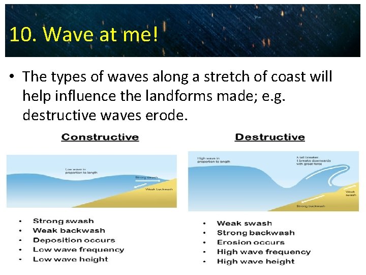 10. Wave at me! • The types of waves along a stretch of coast