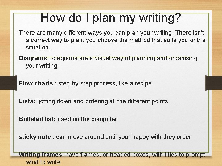 How do I plan my writing? There are many different ways you can plan