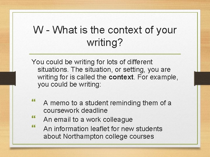 W - What is the context of your writing? You could be writing for