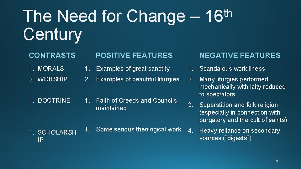 The Need for Change – Century CONTRASTS POSITIVE FEATURES th 16 NEGATIVE FEATURES 1. The Need for Change – Century CONTRASTS POSITIVE FEATURES th 16 NEGATIVE FEATURES 1.