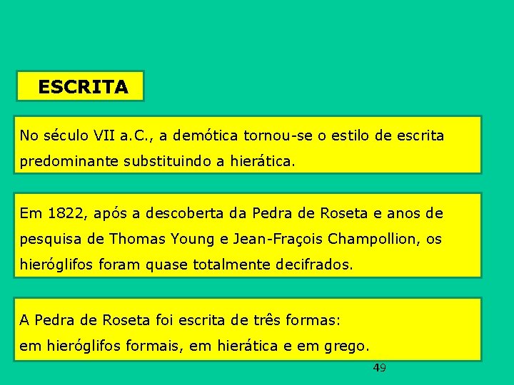 ESCRITA No século VII a. C. , a demótica tornou-se o estilo de escrita