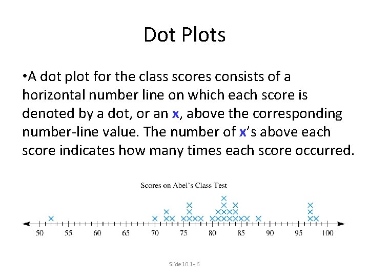 Dot Plots • A dot plot for the class scores consists of a horizontal Dot Plots • A dot plot for the class scores consists of a horizontal