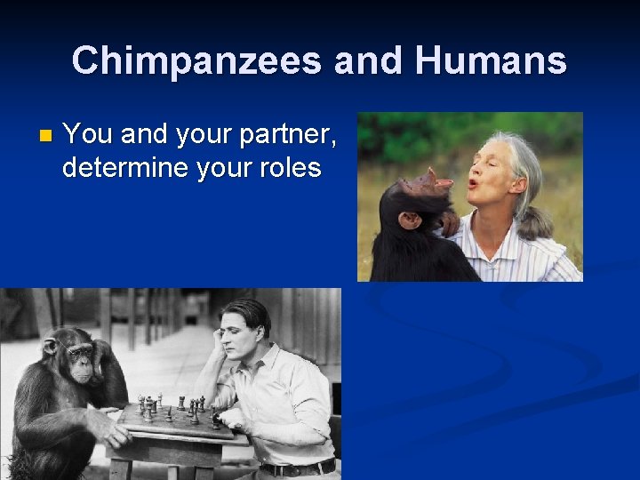 Chimpanzees and Humans n You and your partner, determine your roles 