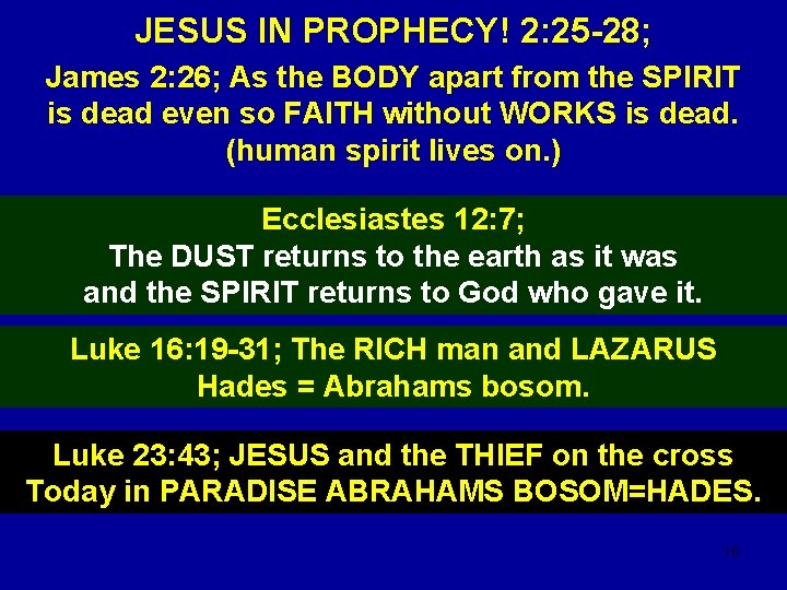 JESUS IN PROPHECY! 2: 25 -28; James 2: 26; As the BODY apart from