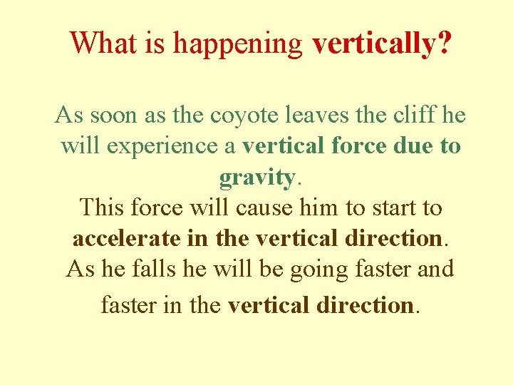 What is happening vertically? As soon as the coyote leaves the cliff he will