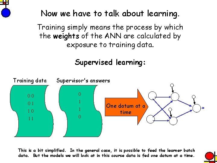 Now we have to talk about learning. Training simply means the process by which