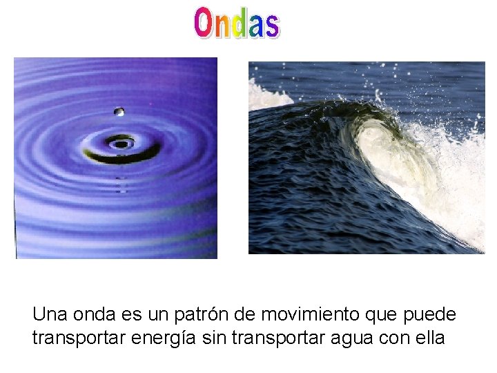 Una onda es un patrón de movimiento que puede transportar energía sin transportar agua