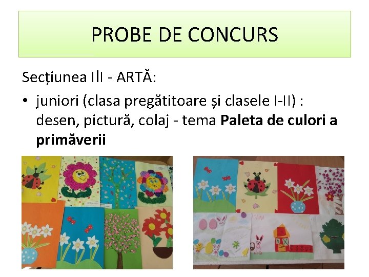 PROBE DE CONCURS Secțiunea III - ARTĂ: • juniori (clasa pregătitoare și clasele I-II)