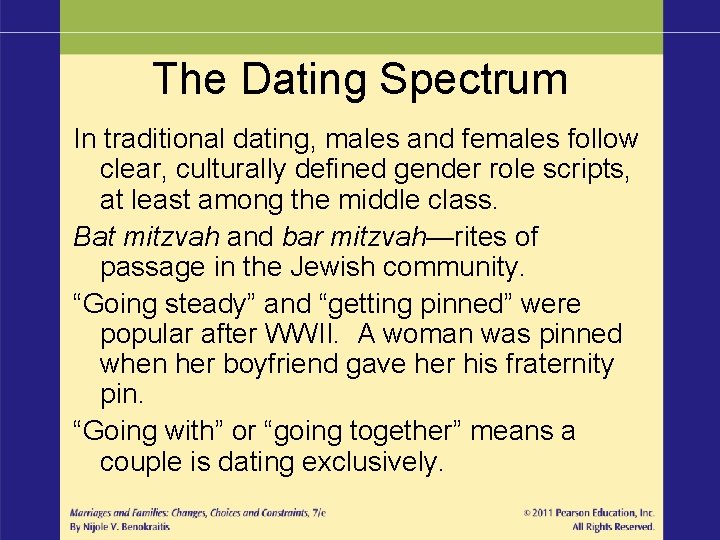 The Dating Spectrum In traditional dating, males and females follow clear, culturally defined gender
