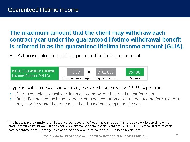 Guaranteed lifetime income The maximum amount that the client may withdraw each contract year