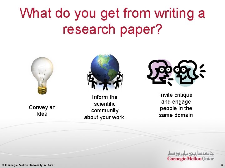 What do you get from writing a research paper? Convey an Idea © Carnegie