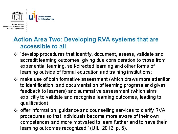 Action Area Two: Developing RVA systems that are accessible to all v ‘develop procedures