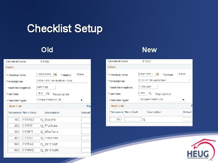 Checklist Setup Old New 